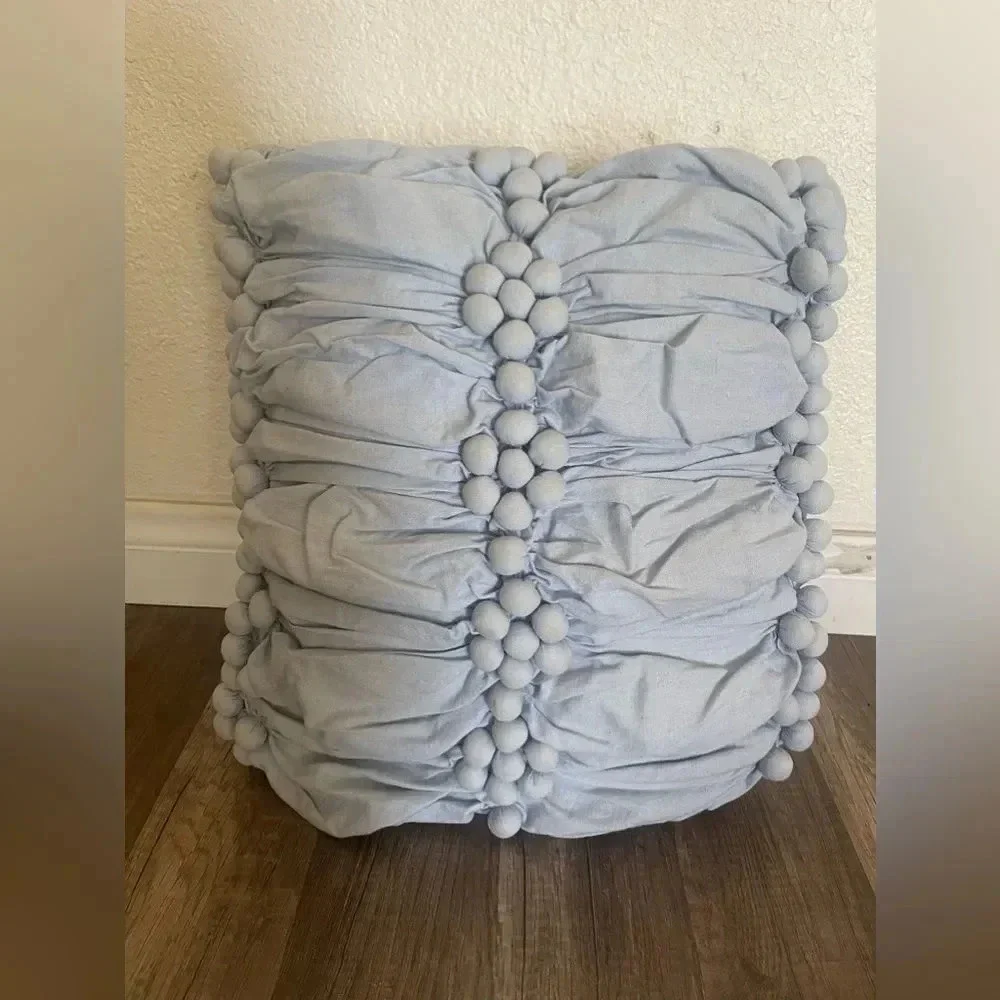 SIMPLY SHABBY CHIC FRENCH FARMHOUSE BLUE RUCHED FLOWER PILLOW HTF RARE